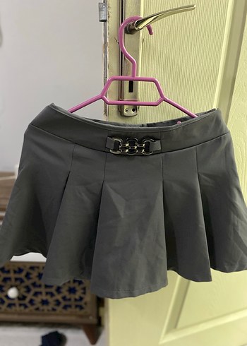 Tokalı Gri Midi Mini şort Etek - Görsel 3