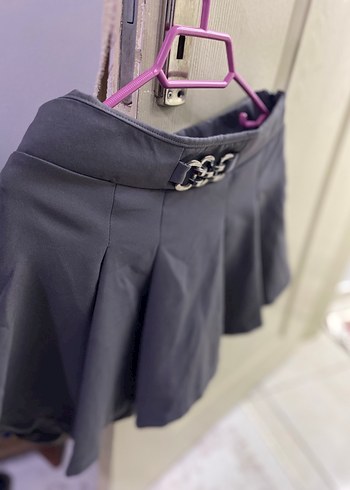 Tokalı Gri Midi Mini şort Etek - Görsel 2