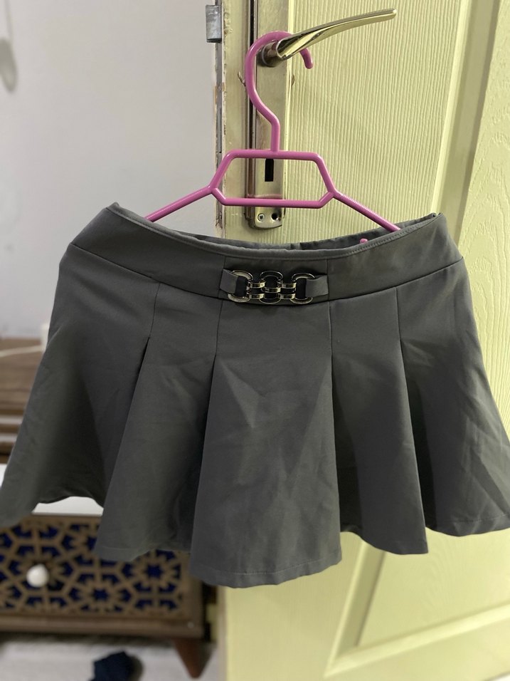 Tokalı Gri Midi Mini şort Etek - Görsel 3