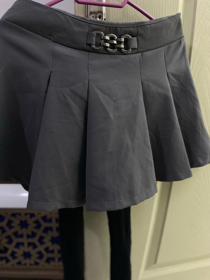 Tokalı Gri Midi Mini şort Etek - Görsel 4