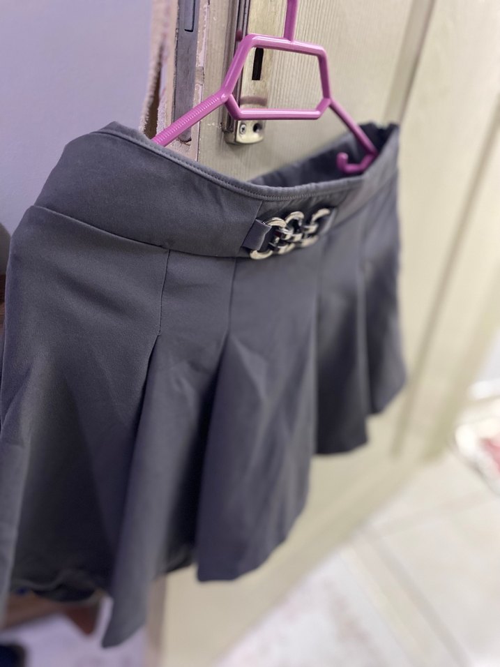 Tokalı Gri Midi Mini şort Etek - Görsel 2