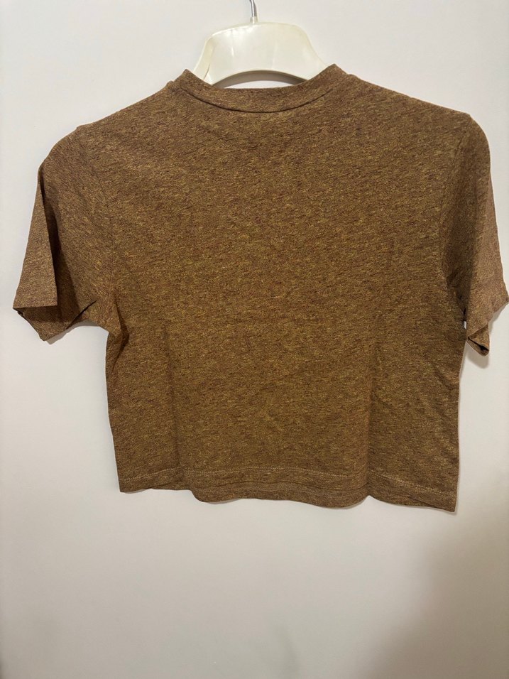 Kahverengi Kısa Kollu Basic Crop - Görsel 3