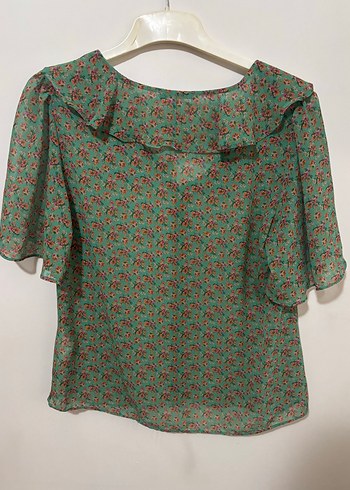 Yeşil Çiçekli Kısa Kollu Bohem Bluz - Görsel 3