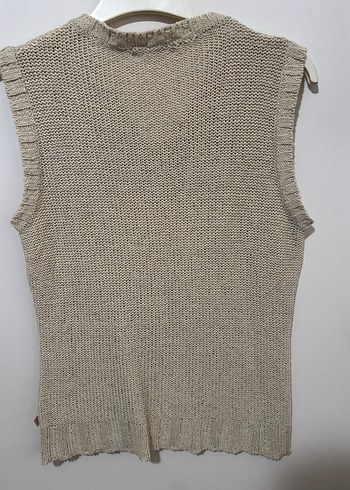 Bej V Yaka Örgü Kadın Süveter - Görsel 3