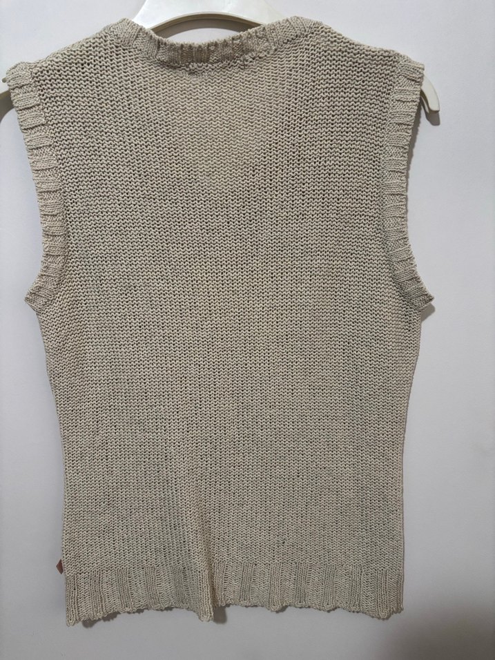 Bej V Yaka Örgü Kadın Süveter - Görsel 3