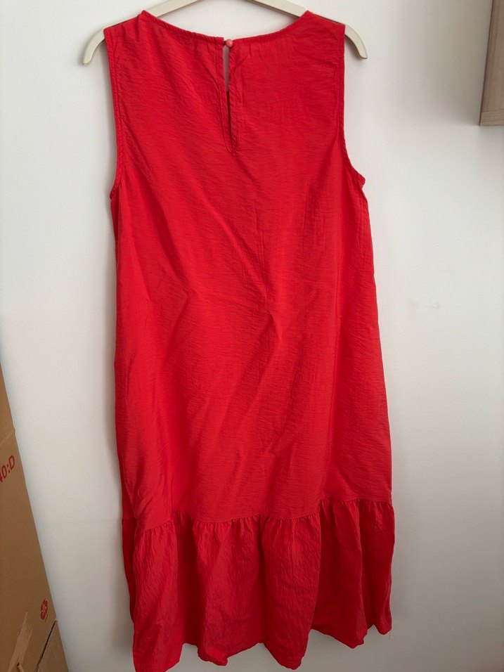 Kolsuz Midi Keten Elbise - Görsel 4