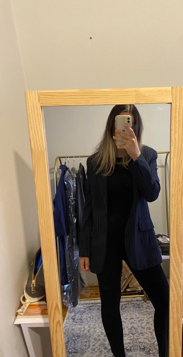 Bershka Lacivert Çizgili Blazer Ceket - Görsel 2