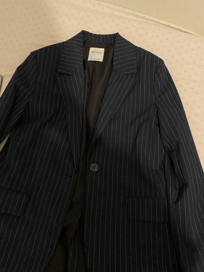 Bershka Lacivert Çizgili Blazer Ceket - Görsel 3