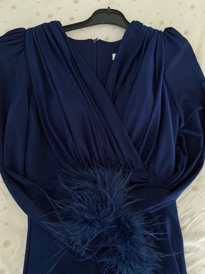 Klasik Lacivert Uzun Abiye Elbise - Görsel 4