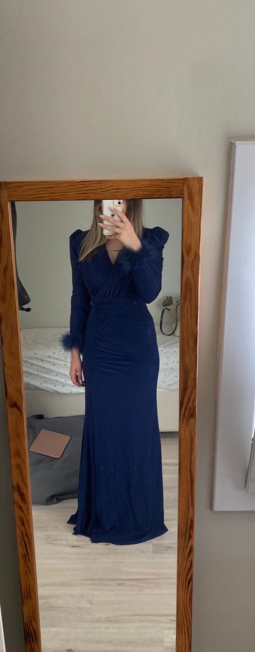 Klasik Lacivert Uzun Abiye Elbise - Görsel 3