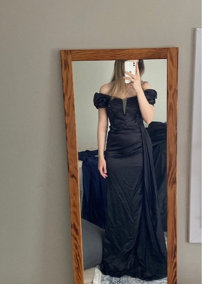 SİYAH SATEN ABİYE - Görsel 2