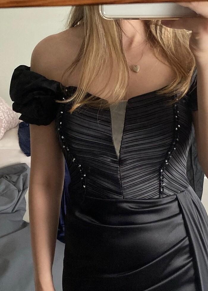 SİYAH SATEN ABİYE - Görsel 4