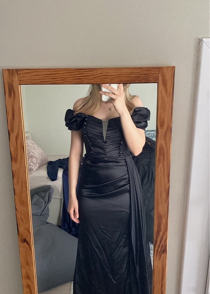 SİYAH SATEN ABİYE - Görsel 4