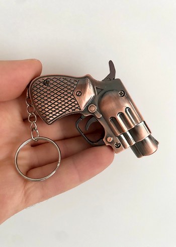 Kahverengi Parlak Tabanca Çakmak Anahtarlık - Görsel 3