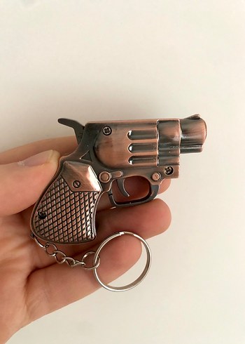 Kahverengi Parlak Tabanca Çakmak Anahtarlık - Görsel 4