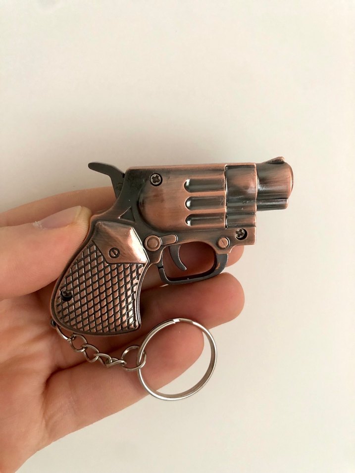 Kahverengi Parlak Tabanca Çakmak Anahtarlık - Görsel 4