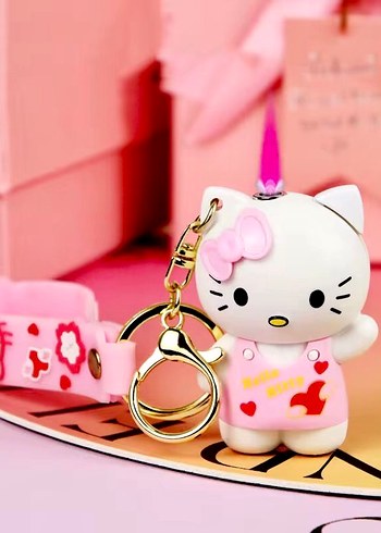 Pembe Hello Kitty Şeritli Çakmak Anahtarlık - Görsel 4