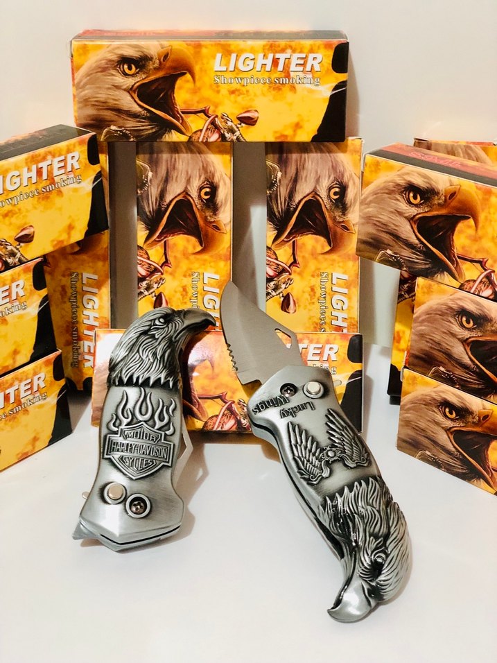 Gri Kartal Desenli Erkek Çakı Çakmak - Görsel 3