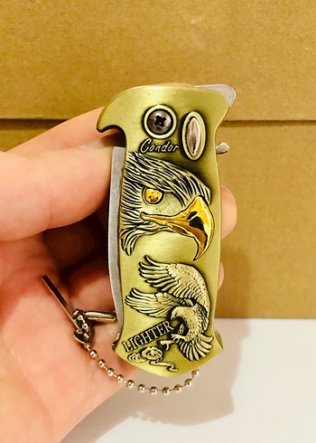 Altın Renkli Kartal Desenli Çakı Çakmak - Görsel 3