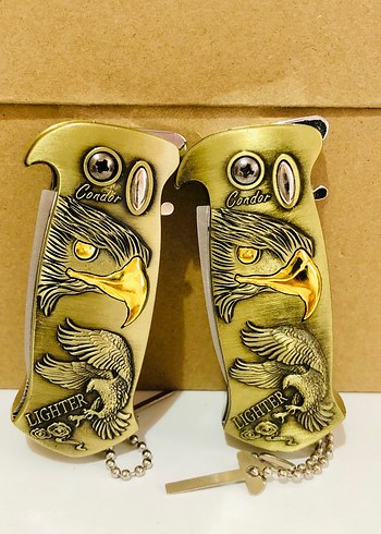 Altın Renkli Kartal Desenli Çakı Çakmak - Görsel 6