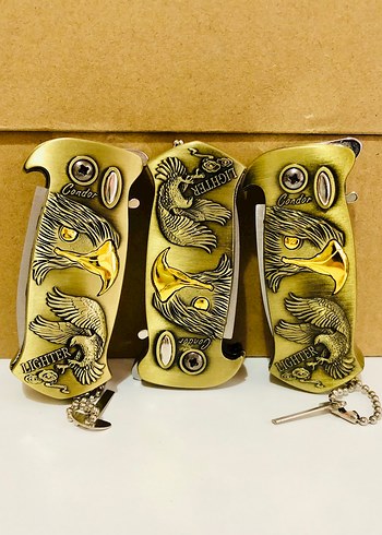 Altın Renkli Kartal Desenli Çakı Çakmak - Görsel 8