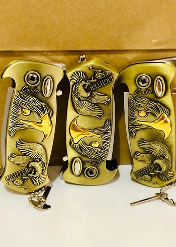 Altın Renkli Kartal Desenli Çakı Çakmak - Görsel 4