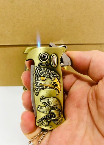 Altın Renkli Kartal Desenli Çakı Çakmak - Görsel 2