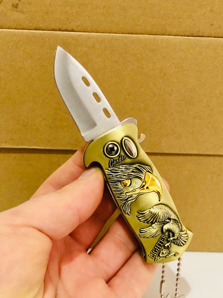 Altın Renkli Kartal Desenli Çakı Çakmak - Görsel 5