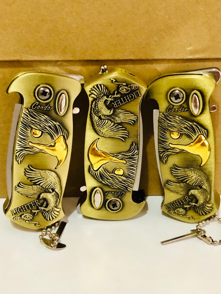 Altın Renkli Kartal Desenli Çakı Çakmak - Görsel 4