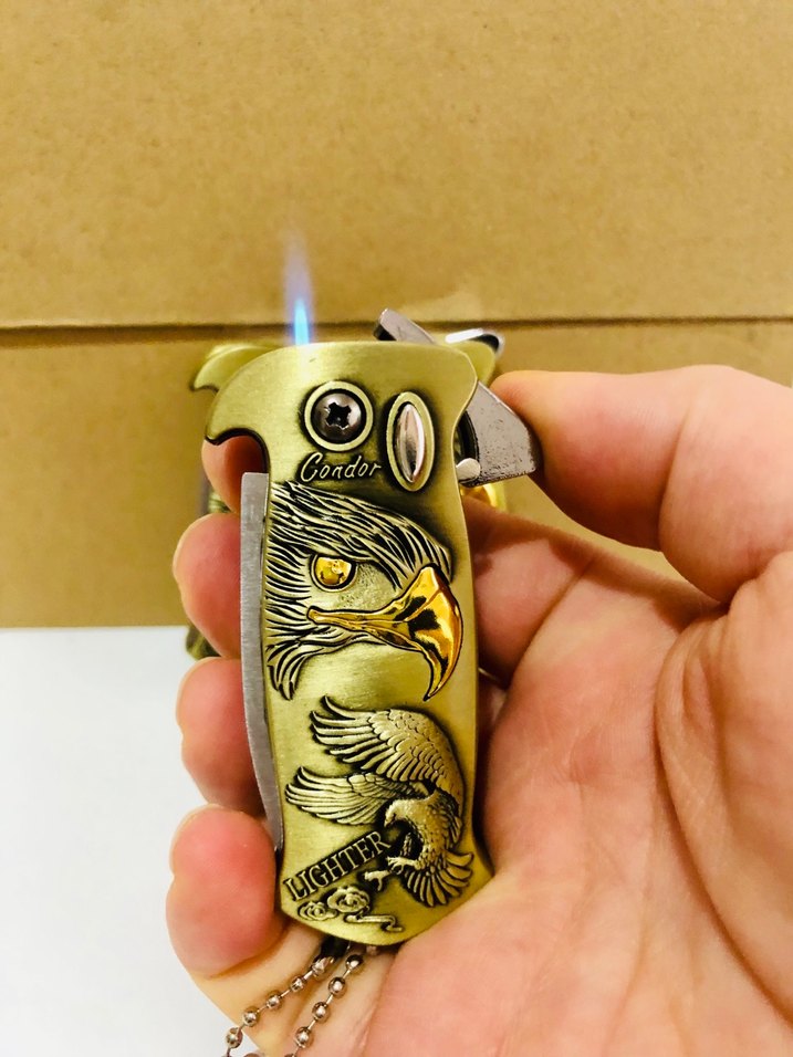 Altın Renkli Kartal Desenli Çakı Çakmak - Görsel 2