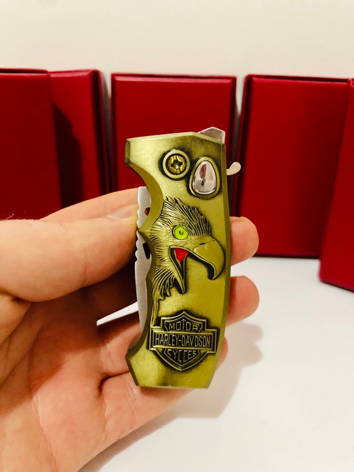 Altın Renkli Harley-Davidson Çakı Çakmak - Görsel 3