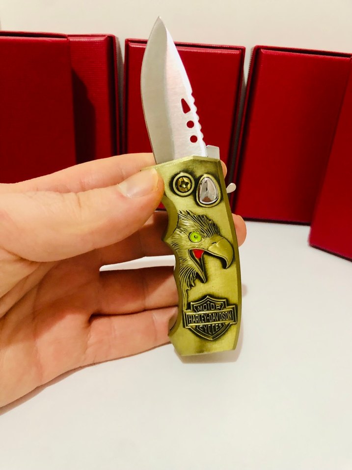 Altın Renkli Harley-Davidson Çakı Çakmak - Görsel 4