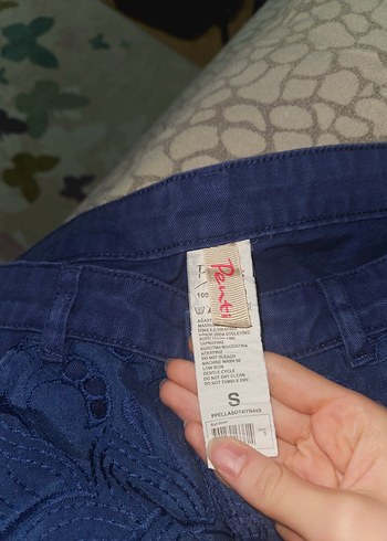 Dantelli Koyu Mavi Mini Kot Şort Düşük Bel - Görsel 3