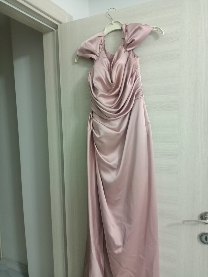 Uzun Drapeli Straplez Abiye Elbise - Görsel 2