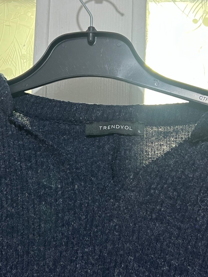 Kadın lacivert Triko Crop Kazak - Görsel 2