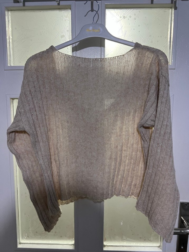 Bej Keten Kadın Triko Kazak - Görsel 2