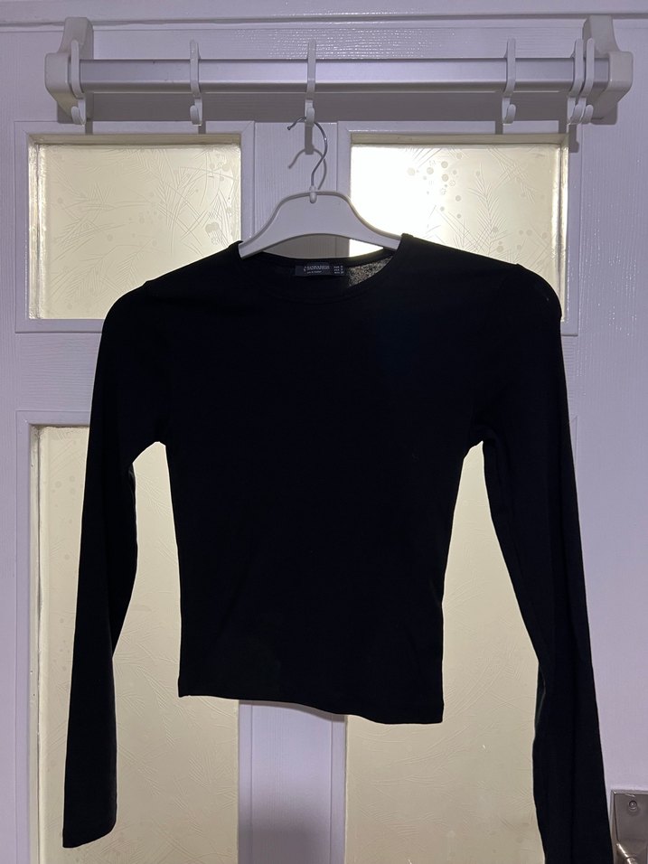 siyah Beyaz Uzun Kollu Tişört - Görsel 3