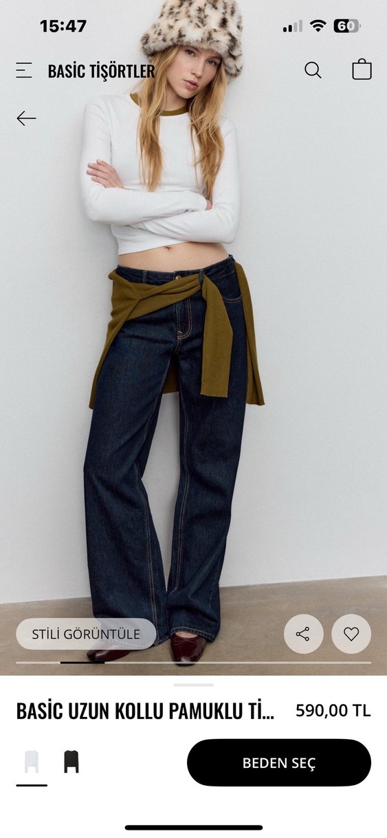 siyah Beyaz Uzun Kollu Tişört - Görsel 5