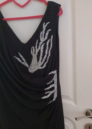 46 Beden Siyah Uzun V Yaka Drapeli Gotik Elbise