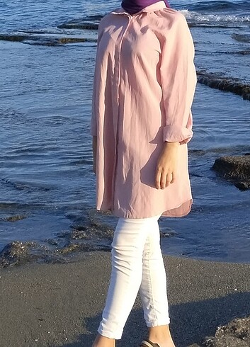 Tunik gömlek pudra rengi