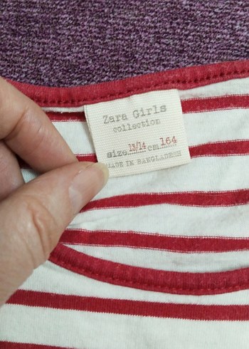 Kız Çocuk Kırmızı Çizgili Pamuklu Tişört - Görsel 2