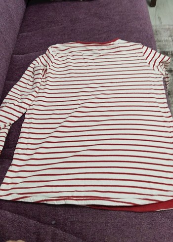 Kız Çocuk Kırmızı Çizgili Pamuklu Tişört - Görsel 3