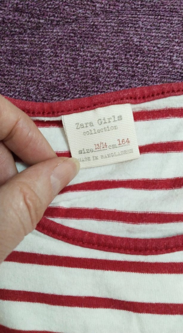 Kız Çocuk Kırmızı Çizgili Pamuklu Tişört - Görsel 2