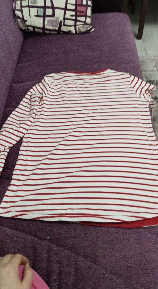 Kız Çocuk Kırmızı Çizgili Pamuklu Tişört - Görsel 3