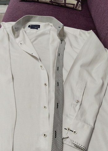 Düğmeli Beyaz Pamuklu Erkek Gömlek - Görsel 3
