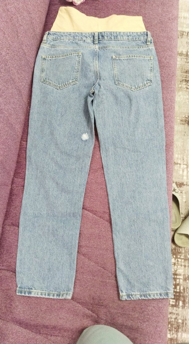 Kadın Mavi Bol Kesim hamile   Denim Pantolon - Görsel 2