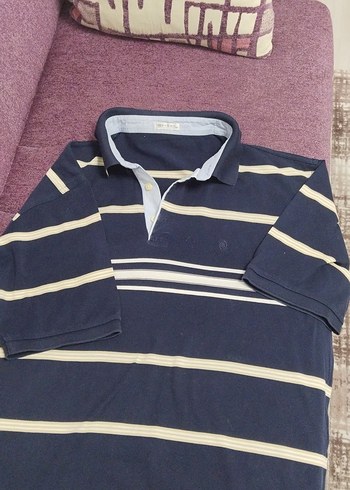 Erkek Lacivert Çizgili Polo Tişört - Görsel 2