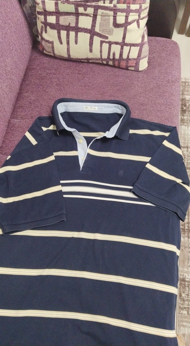 Erkek Lacivert Çizgili Polo Tişört - Görsel 2