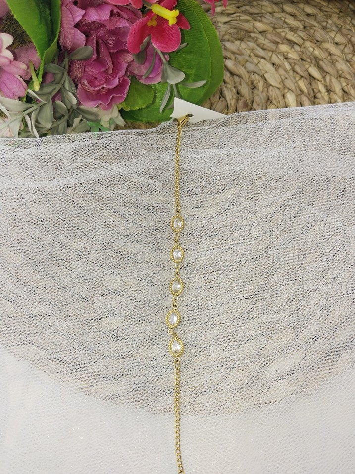 taşlı Zincir Detaylı Altın Renk  çelik Bileklik - Görsel 2