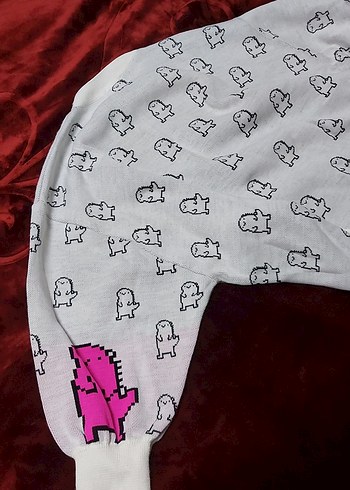 Pembe desen detaylı kadın kazak - Görsel 5